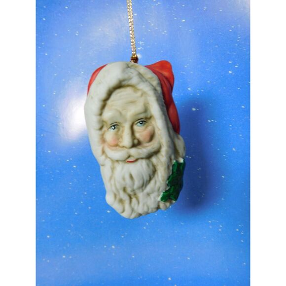 Vintage Santa Claus Head Ornaments 2  Hand Painted Bisque Flat Backs - Picture 3 of 7